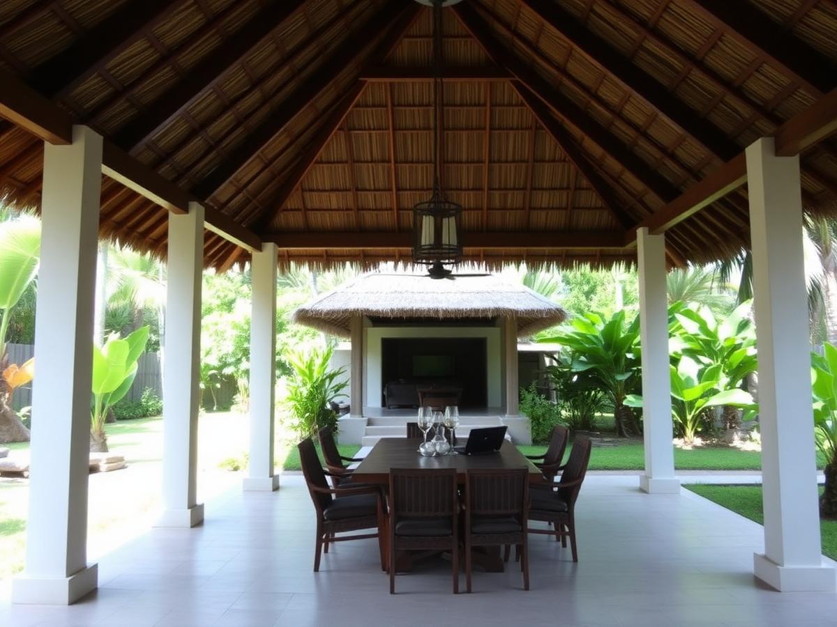 Gazebo and covered dining area at the Ubud villa